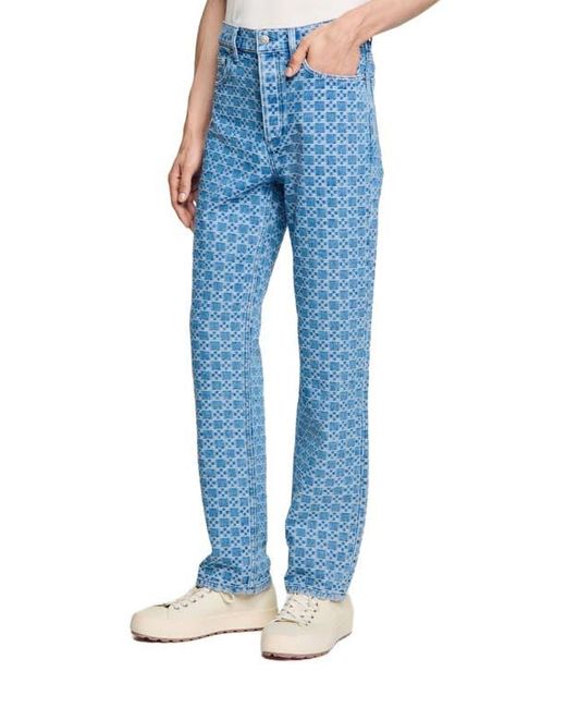 Sandro Blue Regular-Fit Square Cross Jeans for men
