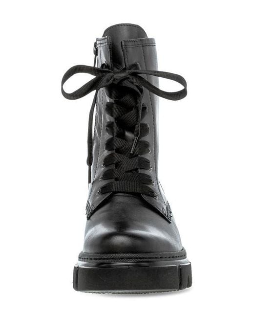 Gabor Black Leather Combat Boot