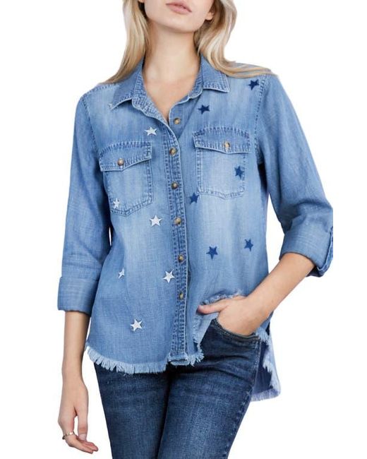 BILLY T Blue Embroidered Star Button-Up Shirt