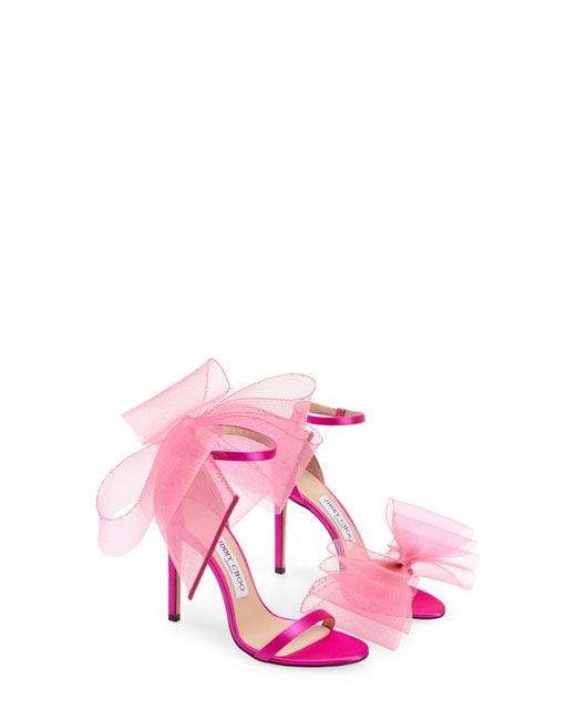 Jimmy Choo Aveline Bow Ankle Strap Sandal in Pink | Lyst