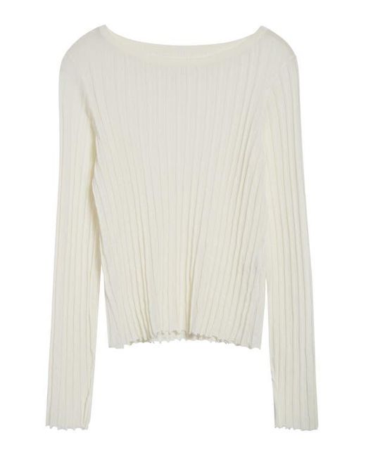 Loulou de Saison White Mabille Rib Long Sleeve Top