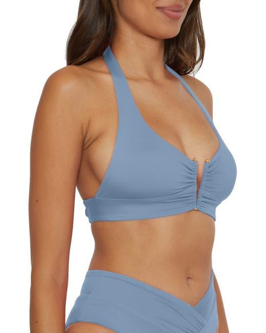 Becca Blue Shirred V-Wire Halter Bikini Top