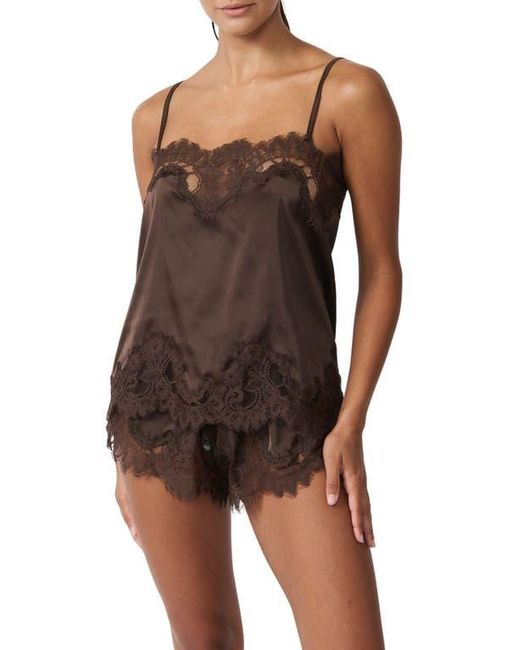 KAT THE LABEL Brown Olivia Lace Trim Satin Camisole