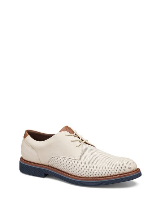 Johnston & Murphy White Tyson Perforated Plain Toe Derby for men
