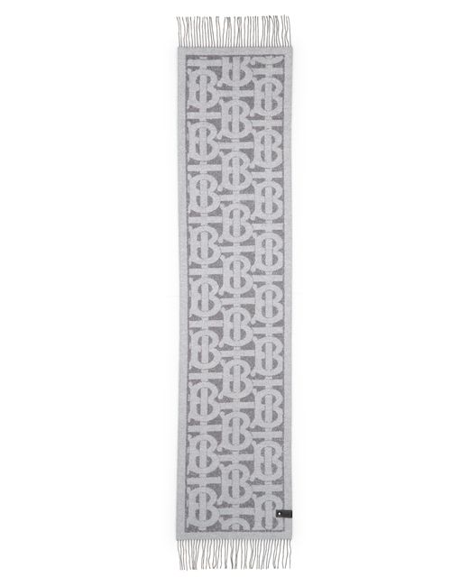 Burberry Gray Oversize Tb Monogram Fringe Cashmere & Silk Scarf
