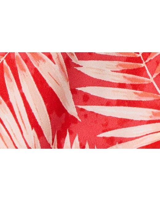 Jones New York Red Frond Print Flutter Sleeve Cutout Top