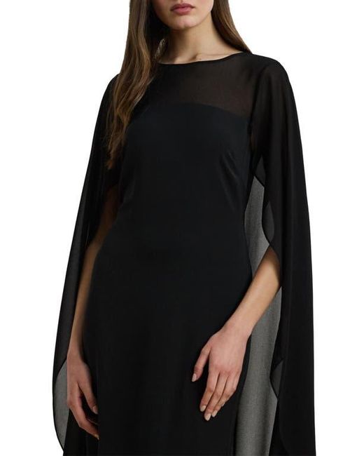 Ralph Lauren Black Semisheer Capelet Georgette Gown