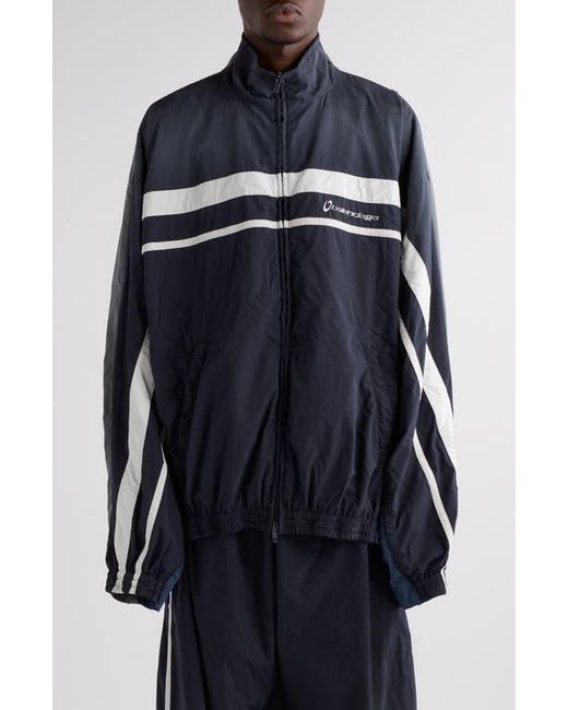 Balenciaga Blue Oversize Distressed 50/50 Stripe Track Jacket for men