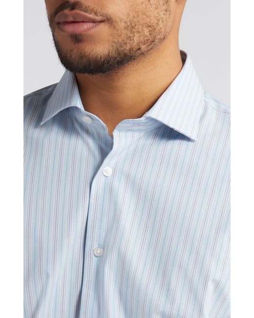 Nordstrom Blue Justo Trim Fit Tech-smart Stripe Performance Dress Shirt for men