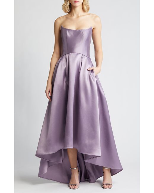 Amsale Purple Strapless High-low Mikado Gown