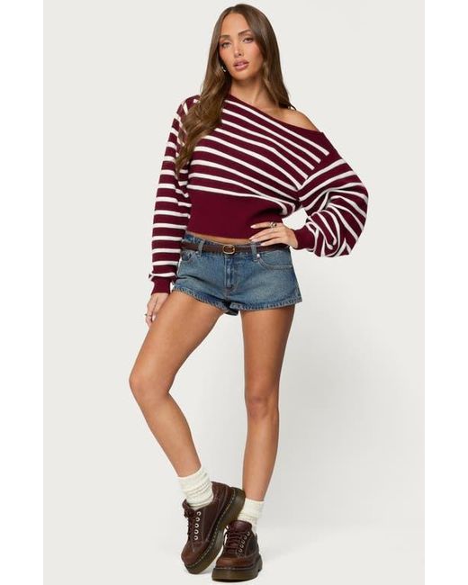 Edikted Red Mika Stripe Oversize Off The Shoulder Sweater