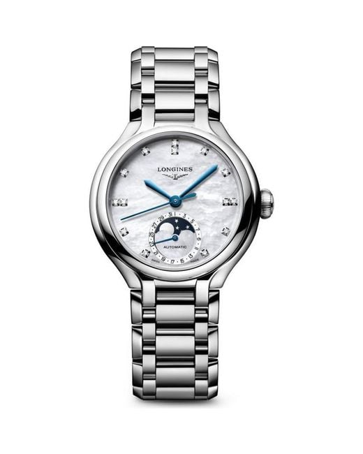 Longines Metallic Primaluna Moonphase Mother-Of-Pearl Bracelet Watch, 34Mm