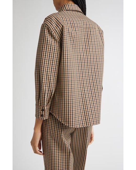 Jil Sander Brown Classic Check Three-Quarter Sleeve Crop Button-Up Shirt