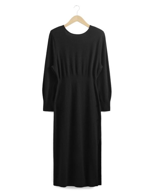 & Other Stories Black & Long Sleeve Wool Dress