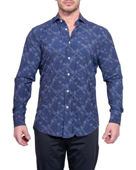 Maceoo Blue Einstein Print Button-Up Shirt for men