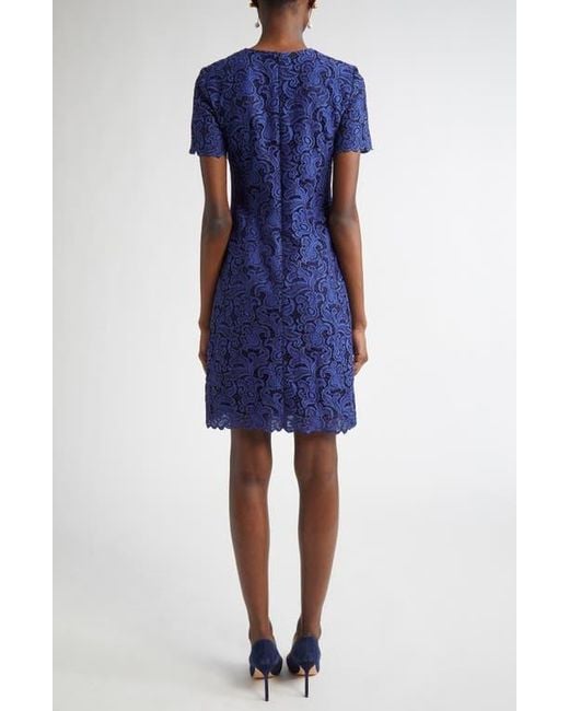 St. John Guipure Lace Shift Dress in Blue | Lyst