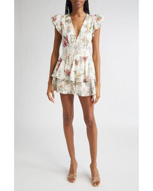 Alice + Olivia Kessie Tiered Ruffle Romper in Metallic | Lyst