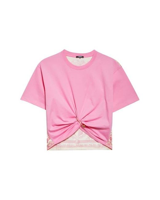 Versace Pink Barocco Safety Pin Crop T-Shirt