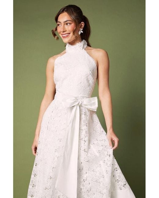 Coast Halterneck Belted Lace Midi Dress in White | Lyst Coast Halterneck Belted Lace Midi Dress in White | Lyst