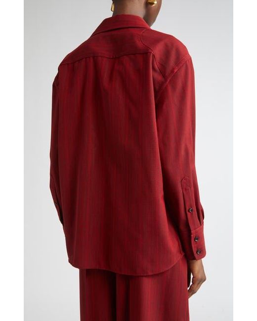 Bottega Veneta Red Subtle Stripe Wool Blend Button-Up Shirt