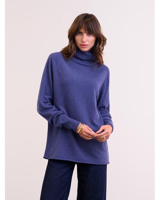 Celtic & Co. Blue Geelong Wool Slouch Turtleneck Sweater