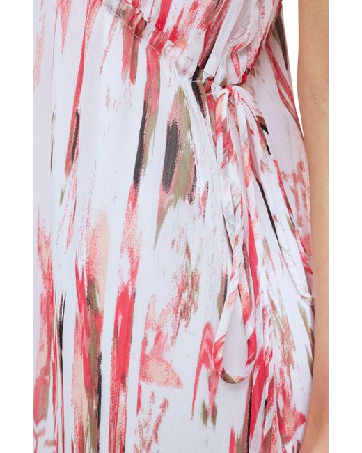 DKNY Pink Print V-neck Chiffon Maxi Dress