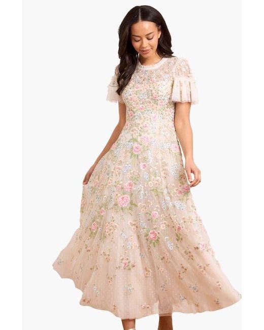 Needle & Thread Pink Antoinettes Floral Round Neck Midi Gown