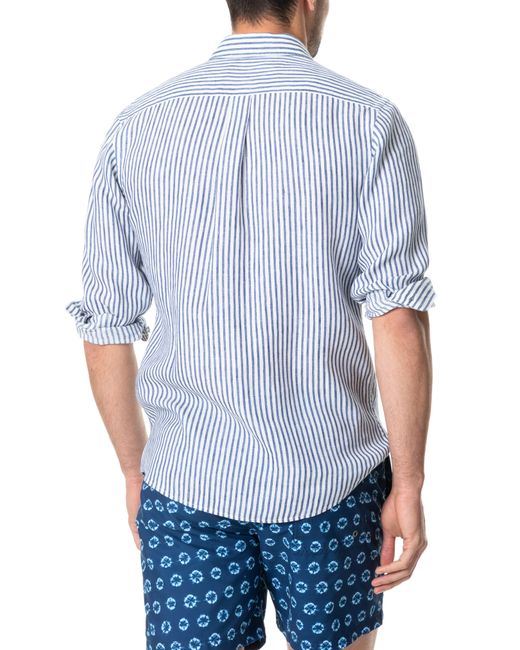 Rodd & Gunn Blue Port Charles Stripe Linen Button-up Shirt for men