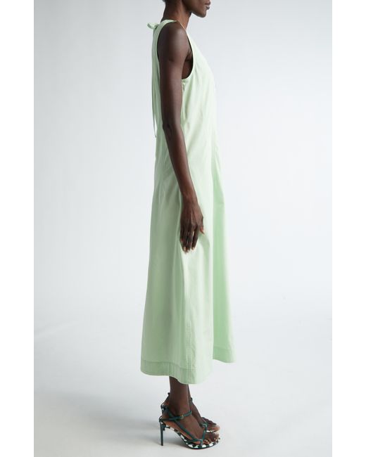 Bottega Veneta Green Compact Deep V-neck Sleeveless Cotton Blend Dress