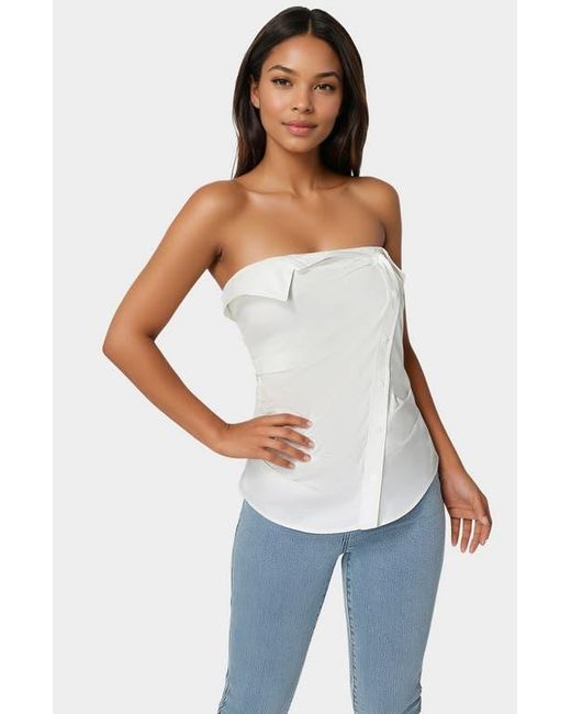 Bebe White Ruched Asymmetric Top