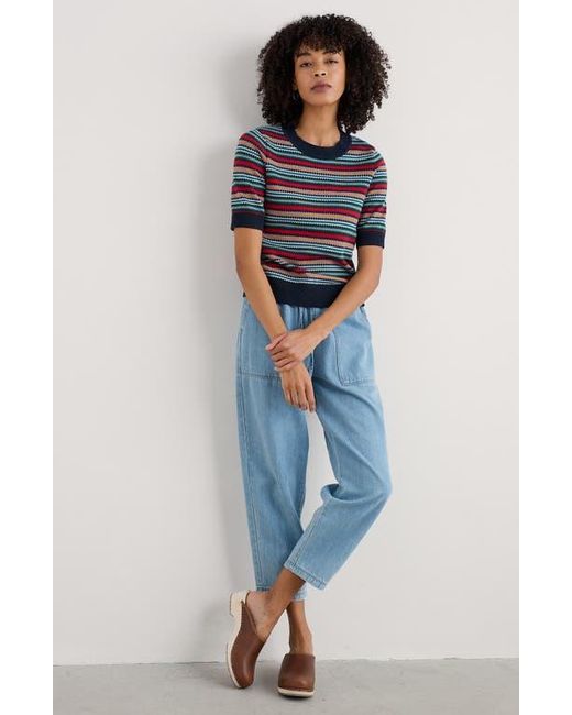 Seasalt Cornwall Multicolor Rock Bell Stripe Short Sleeve Organic Cotton Crewneck Sweater