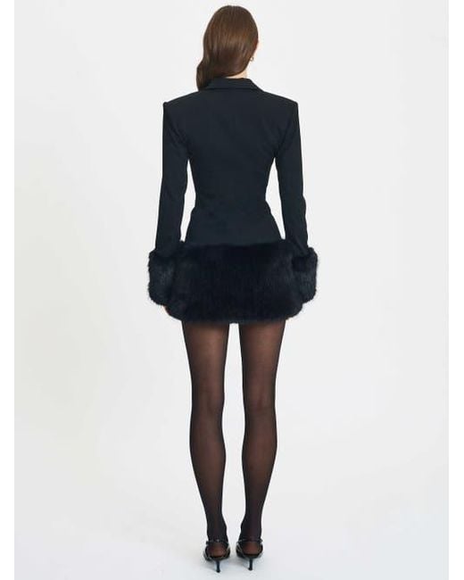 Miss Circle Black Wenona Faux Fur Trimmed V-Neck Mini Blazer Dress