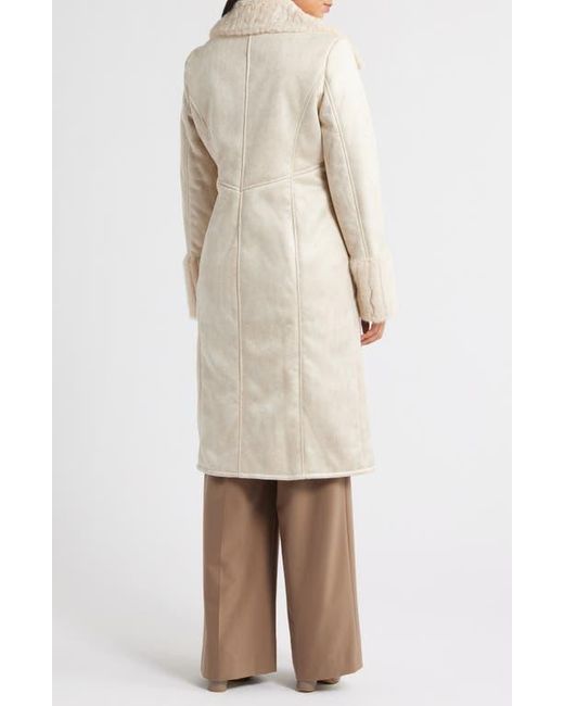Via Spiga Natural Faux Fur Trim Longline Coat