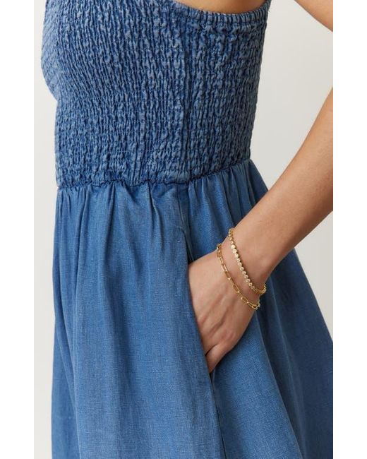 Marine Layer Blue Selene Smocked Sleeveless Maxi Dress