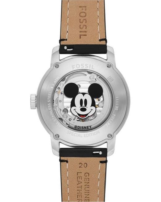 Fossil Black X Disney Classic Disney Mickey Mouse Leather Strap Watch