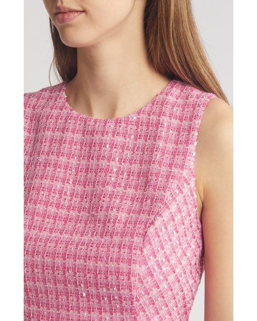 Eliza J Pink Fringe Detail Sleeveless Tweed A-line Dress