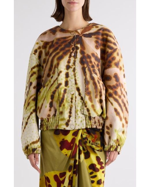 Dries Van Noten Green Vadon Leopard Orchid Print Cotton Bomber Jacket