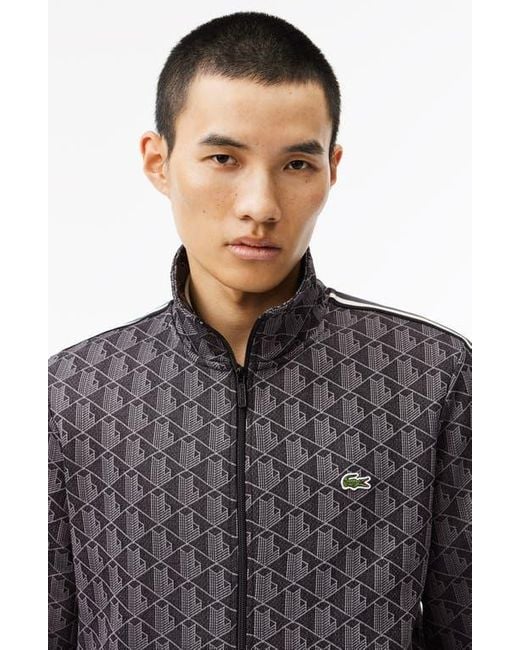 Lacoste Black Logo Monogram Stripe Track Jacket for men