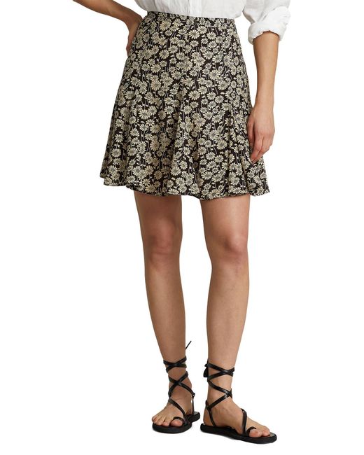 Polo Ralph Lauren Black Daisy Print Fit & Flare Skirt