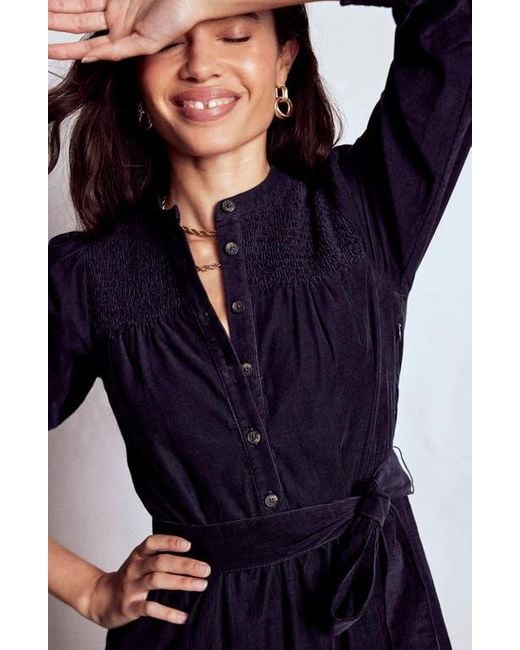 Boden Blue Cecily Belted Long Sleeve Cotton Corduroy Midi Dress