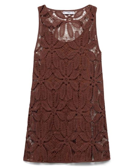 Mango Brown Open Back Crochet Tank Dress
