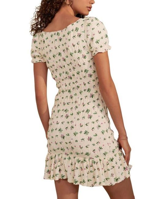 Next Brown Ditsy Print Shirred Puff Sleeve Minidress