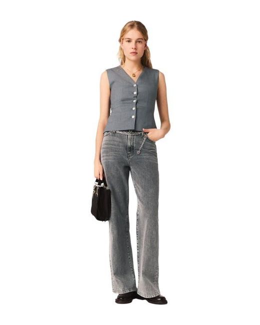 Maje Gray Jewel-Button Tailored Jacket