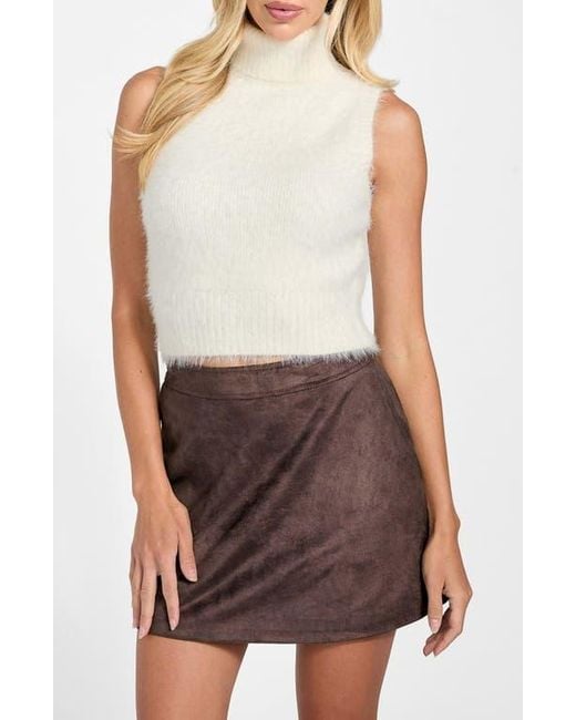 Guess Brown Mei Fuzzy Sleeveless Crop Turtleneck Sweater