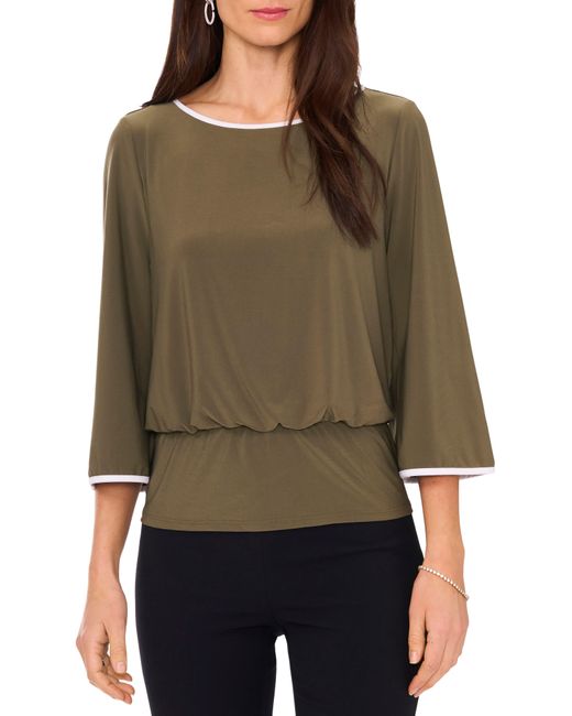 Chaus Green Banded Waist Flare Sleeve Top