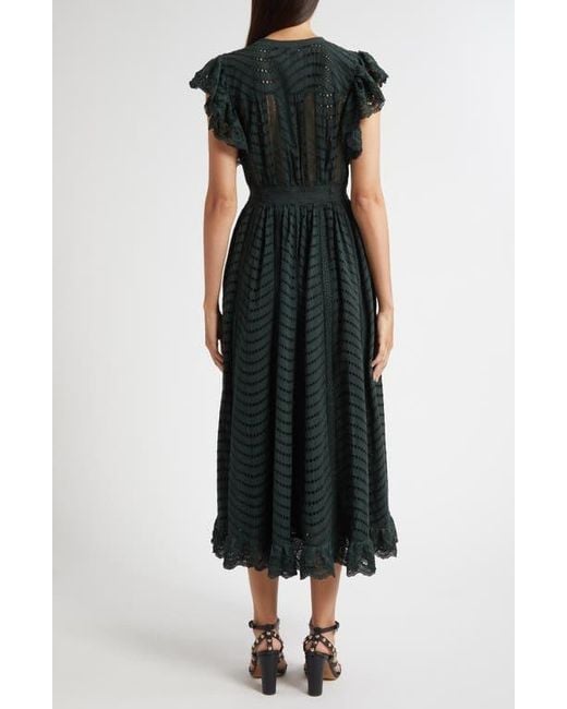 Ulla Johnson Black Olga Flutter Sleeve Midi Dress
