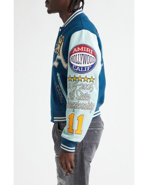Amiri Blue Varsity Patch Wool Blend & Leather Jacket for men