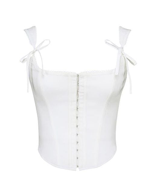 House Of Cb Kikki Bow Crop Lace-Up Stretch Cotton Twill Corset Top