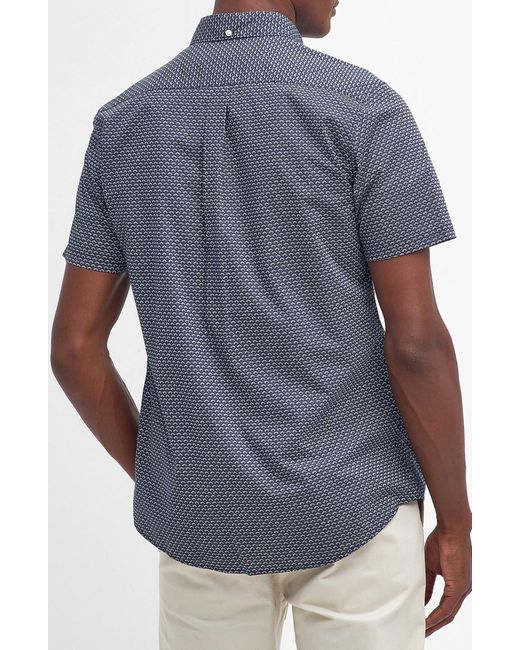 Barbour Blue Tailored Fit Scallop Print Short Sleeve Cotton Button-down Shirt for men