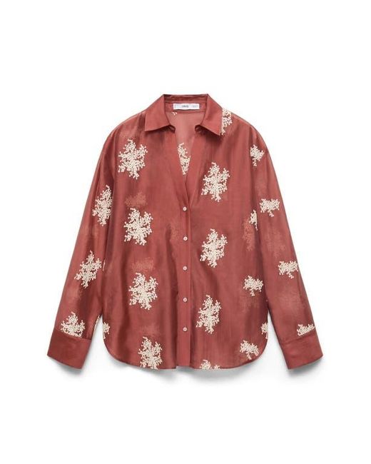 Mango Embroidered Semisheer Button-Up Shirt